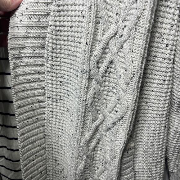 Talbots Sweater Coat Jacket White Gray Belted Lined Pockets Casual Comfy Cozy XL - Picture 5 of 9